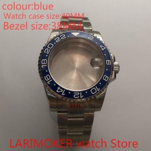 Suitable for NH35 NH36 Mingzhu 40mm sapphire glass 904L stainless steel case sealing bottom cover, with bezel blue