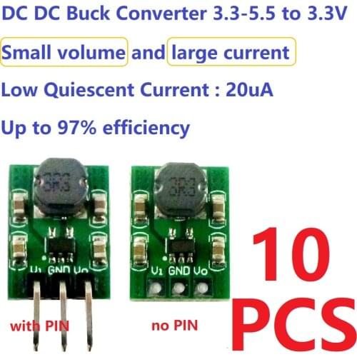 10pcs mini 2A 3.7V 4.2V 4.5V 5V to 3.3V DC DC Buck Step Down Converter Module ND0533MA