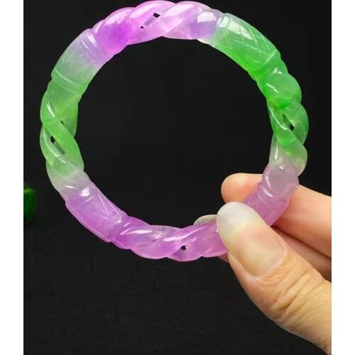 Natural Myanmar purple green jade bangles hollow handcarved flower jadeite jade bracelet emerald jade bracelets jade jewelry