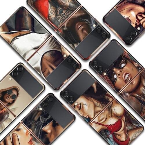 Sexy Sleeve Tattoo Girl Shockproof Cover for Samsung Galaxy Z Flip Flip3 5G Black Phone Case Shell Hard Fundas Coque Capa