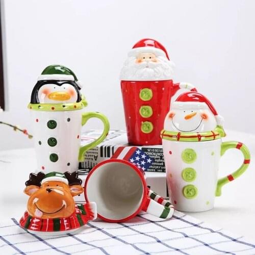 Christmas mug Tea Cup Ceramic Coffee Cups Advanced Porcelain Cup with 3D Santa Claus lids 380ML cute mug Xmas Gifts for friends