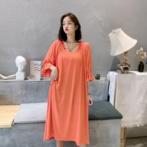 Plus size night shirt women nightgown modal loose nightdress womens nightwear dress v-neck casual home clothes outside wear Plu