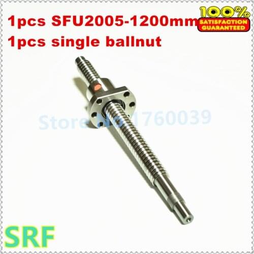 SFU2005 20mm ballscrew set : RM2005-L1200mm C7 Rolled Ball Screw 1pc+1pc single ball nut with BK/BF15 end machined
