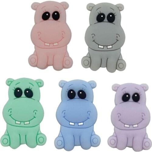 Mini Silicone Beads Cartoon hippo BPA Free Baby Teether Accessories Teething Necklace DIY Food Grade children kids gift