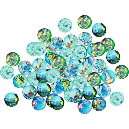 60 Pieces Mixed Color Mosaic Printed Glass Half Round/Dome Cabochons 12mm Flatback for Jewelry Making and Crafting