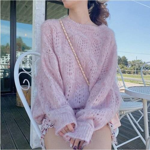 Cashmere Womens Sweater Oversized Soft Womens Casual Pure Color Fashion Hollow Pullover Ladies Sweater 2021 New Winter Wear