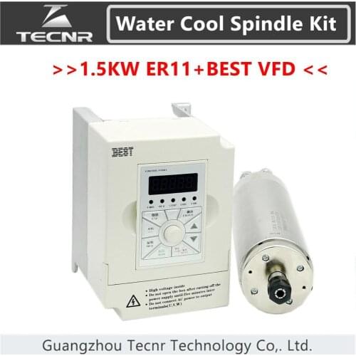 TECNR 1.5KW 220V 380V water cooled spindle motor kit ER11 with 1.5KW BEST VFD inverter for cnc router