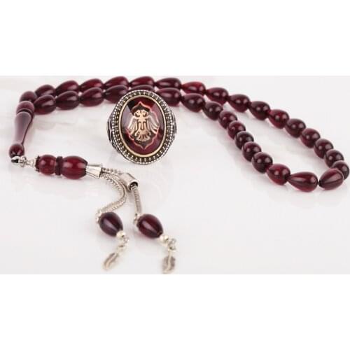 UM US JEWELRY Amber Gemstone Double-Headed Eagle Motif 925 Sterling Silver Men Ring