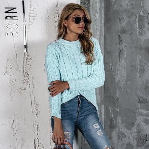 Urifens Pull Femme 2021 Autumn Winter O Neck Long Sleeve Twist Sweater Women Casual Solid Chenille Knitted Pullover Jumper BW20U