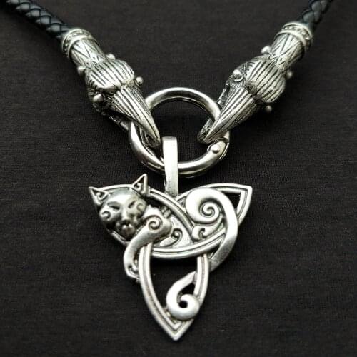 Vintage Nordic Style Viking Wolf Celtic Knot Fox Pendant Necklace Hip Hop Crow Raven Chain Necklaces for Men Punk Amulet Jewelry