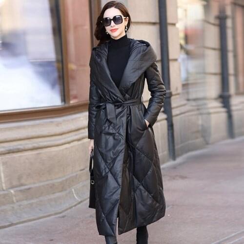 Genuine Leather Jacket Women Long Sheepskin Coat Female Winter Down Jackets Hooded Woman Parkas 2021 Mujer Chaqueta Pph1795