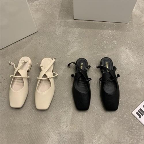 Bailamos Women Flats Mules Shoes Sandals Strap Square Toe Shallow Slides Casual Outdoor Slip On Flat Single Shoes Sandals