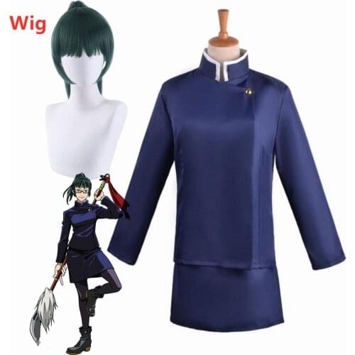 Anime Jujutsu Kaisen Zenin Maki Women Girls Uniform Blue Black Full Set Cosplay Costume