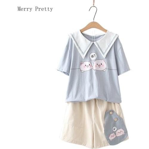 Women Casual Short Sets Harakuju Hight Waist Shorts And Short Sleeve Cotton T Shirts 2021 Summer Sweet Style 2 Piece Set Clothes