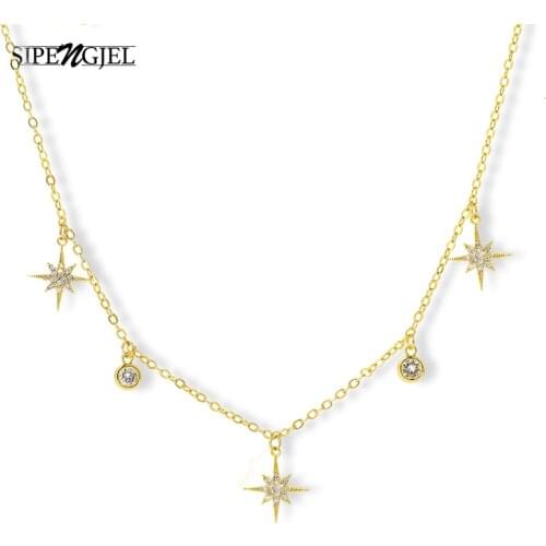 SIPENGJEL Fashion White Crystal Star Pendant Necklace Hip Hop Punk Choker Necklace For Women accessories Jewelry 2021