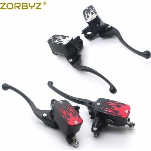 ZORBYZ Universal Motorcycle 22mm Red/White Flame Handlebar Control Reservoir Brake Hydraulic Clutch Levers