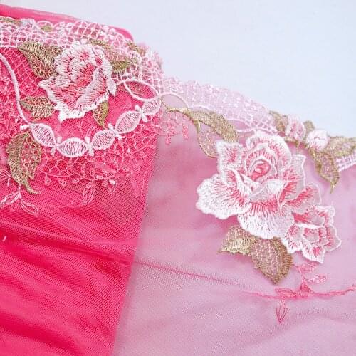 1Meter 20cm Wide Red Pink Embroidery Lace Trim Mesh For Bra Curtain Decoration Lace Fabric Tulle Sewing Lace Appliques Trimmings
