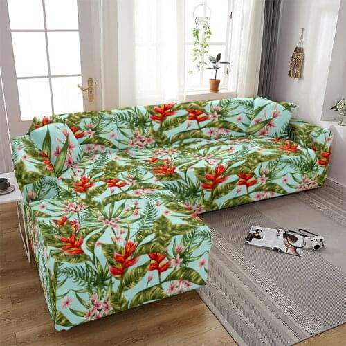 1 Pcs Flower Green Leaf Plant Printing Sofa Cover Living Room Dustproof L-Shaped Sofa Cover Corner Sofa Cover Protective Cover
