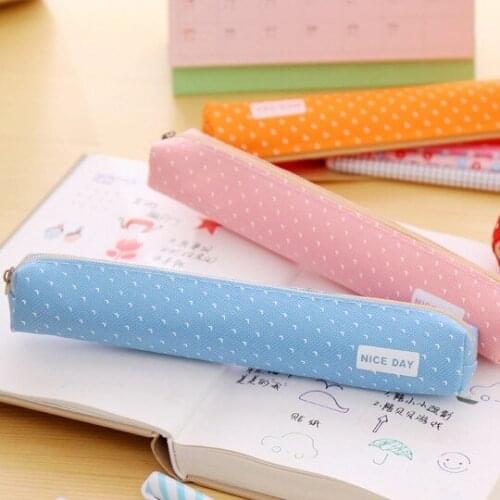 1 Pc Cute Candy Color Pencil Case Kawaii Dot Canvas Pen Bag Stationery Pouch For Girls Gift Office School Supplies