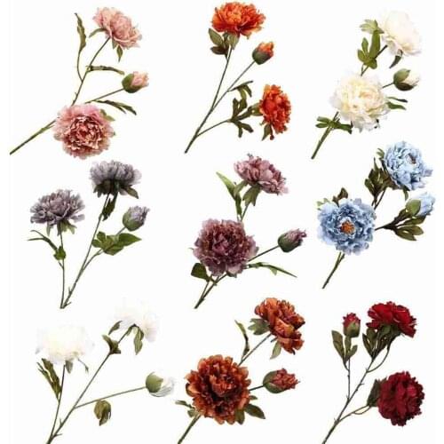1 Branch Colorful Peony Branch Silk Artificial Flowers Autumn Silk Fake Flower For DIY Living Room Home Garden Wedding Decor