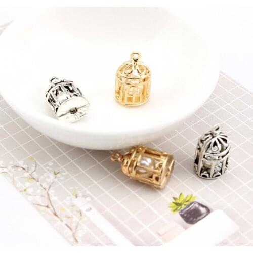 10pcs Bow Accessories Alloy pearl Necklacependant Bird Cage Birdcage Jewelry Accessories Hand Made Hollowed Out Retro Vintage