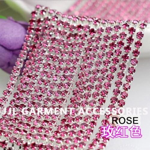 10yards Silver base Rose Color SS6 ss8 ss10 ss12 intensive Strass style diy crystal chain sew on rhinestones chain cup chain SOW