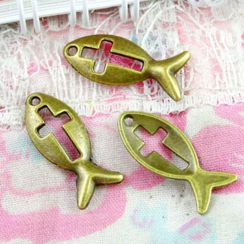 100pcs Charms cross fish 20.8*8.5MM Antique Making pendant fit,Vintage Bronze,DIY bracelet necklace