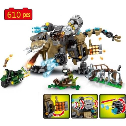 2021 Dinosaur World Zoo Biochemical Mechanical Tyrannosaurus Mini combat motorcycle DIY Model Building Blocks Bricks Toys Gifts