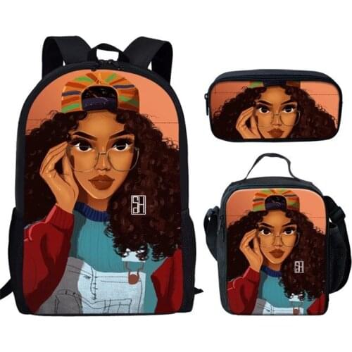 African Style Black Girl Afro Lady 3pcs Set Backpack Middle Student School Bag New Design School Bag Children Kids