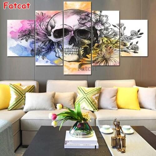 5 abstract skulls chrysanthemum full square circle 5D diamond painting decor DIY diamond embroidery man face handmade PP2050