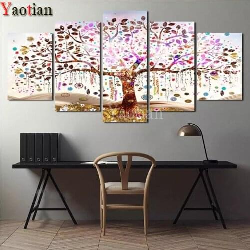 5 Pieces Beautiful Fortune Tree Diy Diamond Painting Full Diamond Embroidery Sale Modern Art Home Decoration