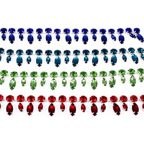 5 yard/roll Blue Glass Iron on sew on bridal sash belt applique Rhinestone Trim Strass Mesh Banding In Roll For Wedding Dresses