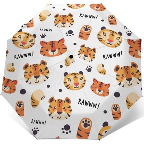 Automatic Umbrella Cute Tiger Heads three-fold umbrella women men rain umbrella