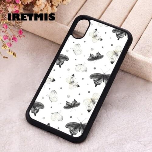 Iretmis 5 5S SE 2020 phone cover cases for iphone 6 6S 7 8 Plus X Xs XR 11 12 Mini Pro Max Silicone Black and White Butterflies