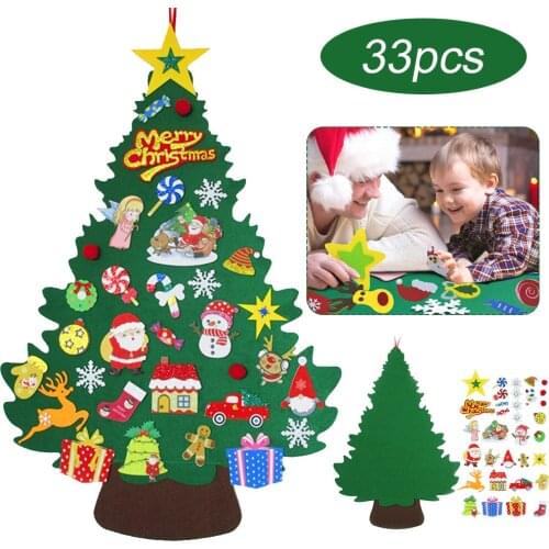Kids DIY Felt Christmas Tree Christmas Decoration for Home Navidad 2022 New Year Gifts Wall Hanging Detachable Ornaments Xmas