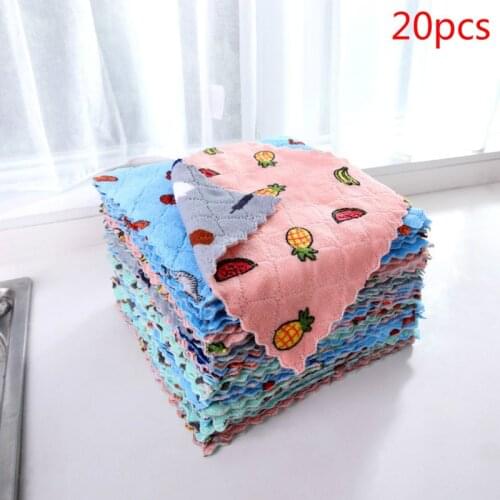 20pcs Cheaper Double-layer Absorbent Microfiber Dish Cloth Non-stick Oil Household Cleaning Wiping Towel Kichen Cleaning Tools