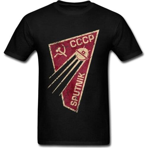 Midnite Star Geometric T-shirt Men CCCP T Shirt Russia C C C P Tshirt Sputnik-1 Space Program Tees Custom USSR Tops Streetwear