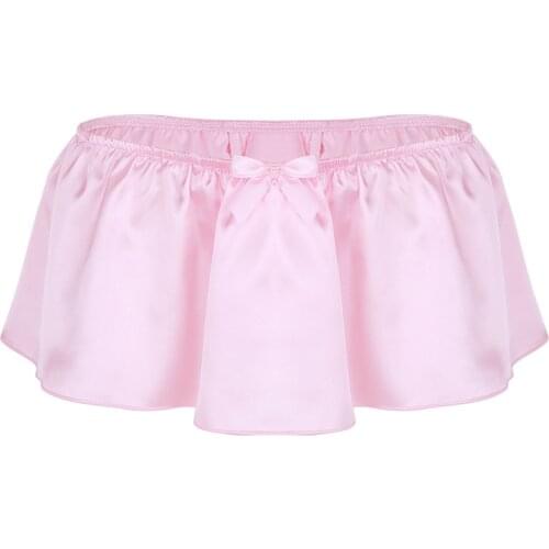 Mens Soft Shiny Satin Skirted G-string Thongs Panties Wetlook Lingerie Sissy Underwear Elastic Waistband Cute Bownot Underpants