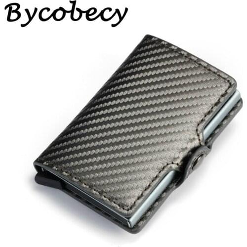 Bycobecy Fashion Carbon Fiber Credit Card Holder Wallet RFID Men Business Hasp Wallet New Male Coin Purse ID Holder With Zipper