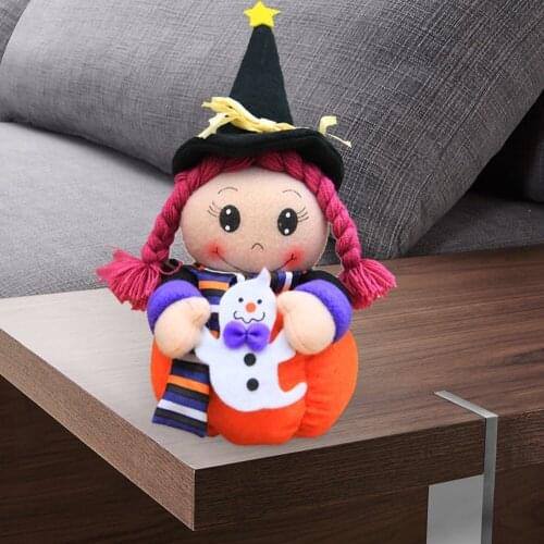 Stuffed Plush Pumpkin Witches Funny Cartoon Girl Halloween Party Decor Atmosphere Tabletop Kids Toys Gifts Doll