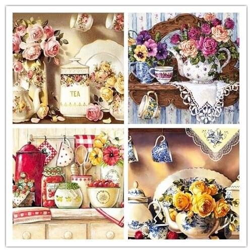 Mosaic Cross Stitch Kit Flower Diamond Painting Rhinestone 5D Diy Sets Embroidery Full Square/round Drill Pictures Decor Gifts