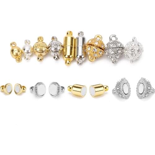 5set Copper Round Strong Magnetic Clasps Bracelets Connectors Silver Color Cord Magnet Necklace Clasp Jewelry Supplies Findings