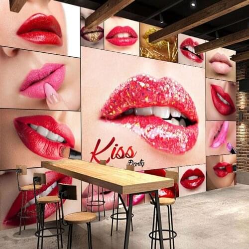 Custom Mural Wallpaper 3D Red Lips Creative Wall Painting KTV Bar Clubs Fresco Modern Simple Background Wall Papel De Parede 3 D