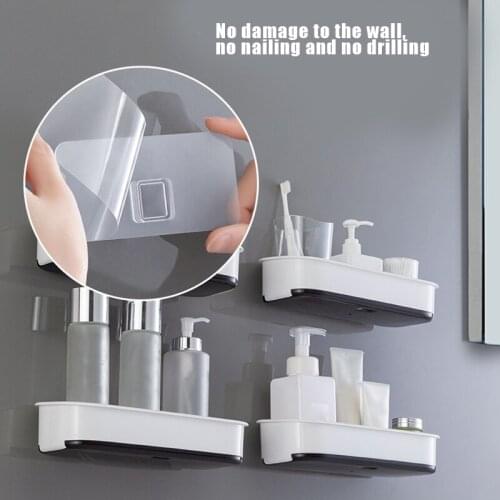 Wall Mount Storage Box with Removable Drain Tray Triangular/Square Shelves Holder Organizing Rack for Kitchen Bathroom TS2