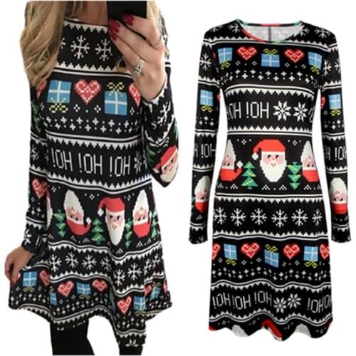 4XL 5XL Plus Size Women Sweet Cartoons Christmas Dresses Woman Long Sleeve Loose Santa Casual Party Dress Winter Clothes Vestido