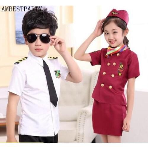 Performance clothing dance dress girls Stewardess clothes Pilot uniformed Child Aircraft long photography service AMBESTPARTY