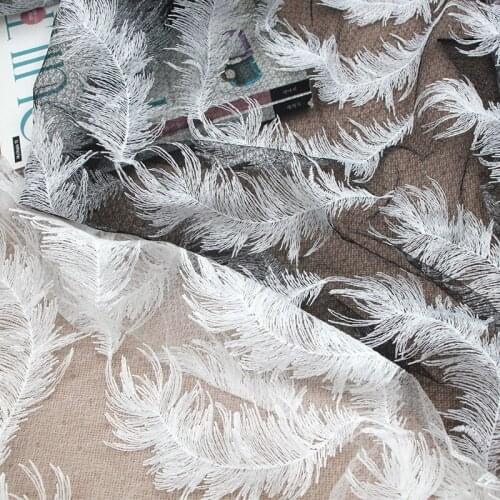 Feather flower hollow out mesh gauze embroider lace fabric 150cm cloth dress curtain wedding decoration