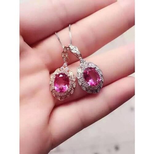 Natural red topaz stone pendant S925 silver Natural gemstone Pendant Necklace romantic Luxury fruit women girl jewelry