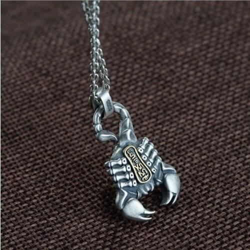 Real S990 solid sterling silver Vintage craft Silver pendant fashion mens scorpion shape silver jewelry