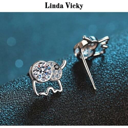 LINDA VICKY 0.5ct Diamond Test Pass Moissanite Elephant Earrings Wedding Jewelry 100% Moissanite Rhodium Plated 925 Silver Stud